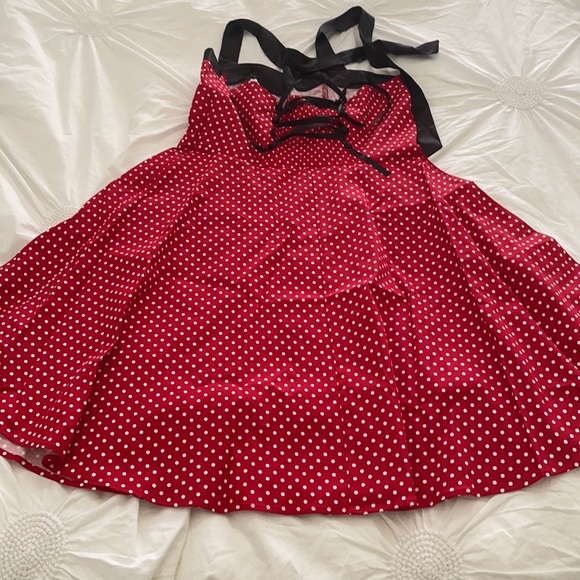 Red Polka Dot Strapless Dress - Picture 4 of 11
